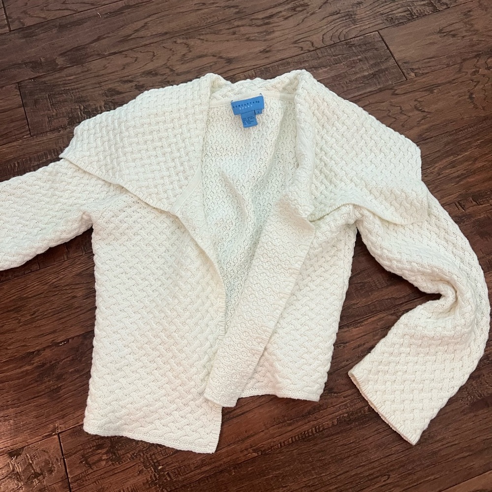 Doncaster Cream Textured Open Cardigan Sweater Size L